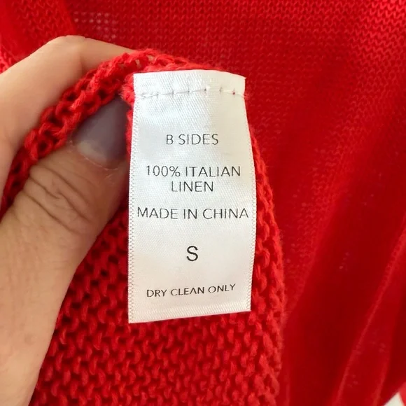 B SIDES “Lind” 100% Italian Linen Knit Red Crewneck Sweater in Geranium sz SMALL - Picture 4 of 11